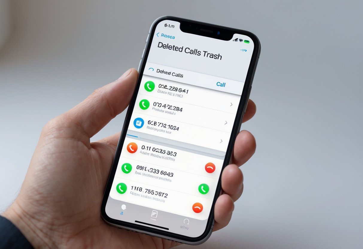 Tela de celular mostrando a lixeira de chamadas apagadas, com uma lista de chamadas recentes deletadas.