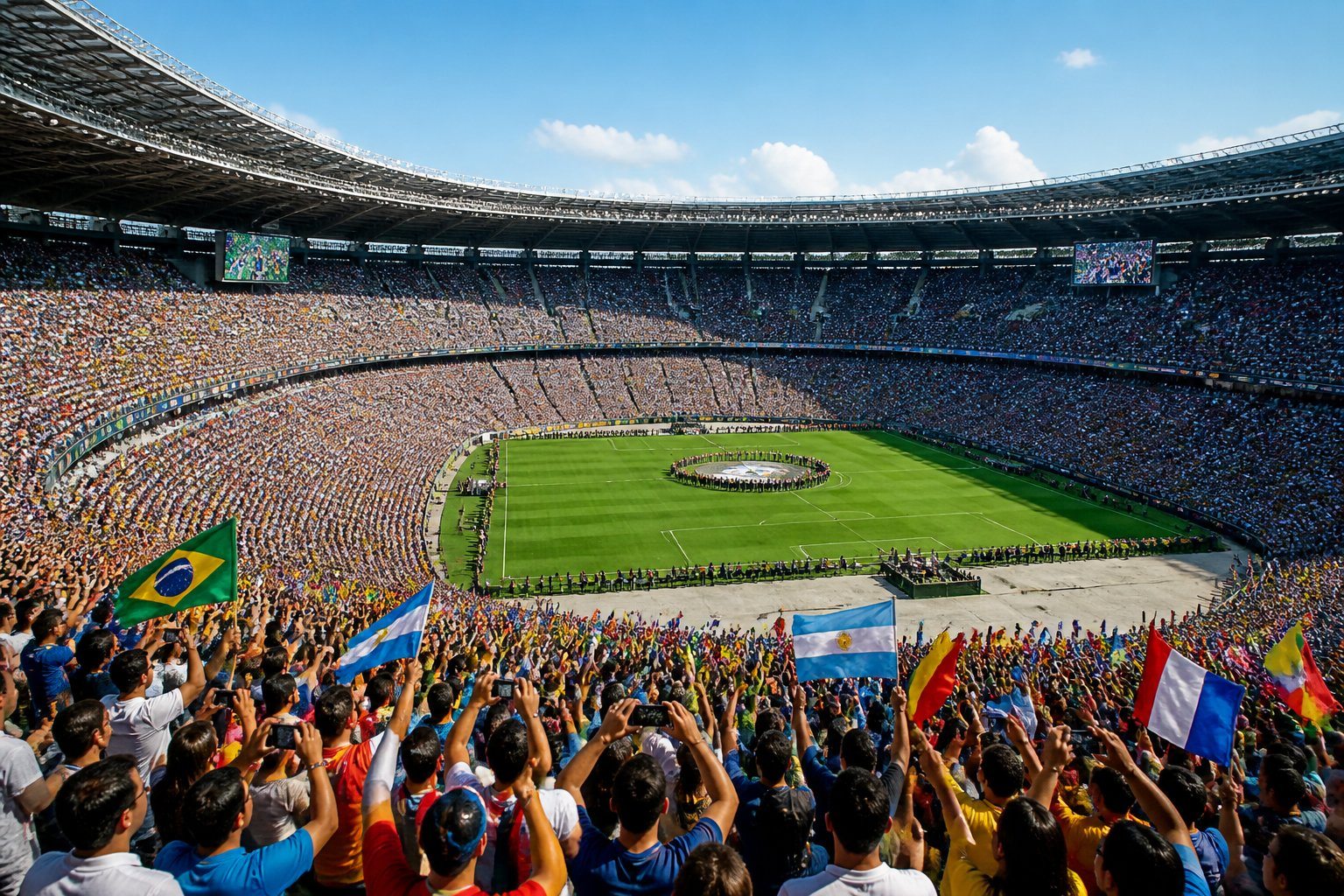 Estádio lotado com milhares de pessoas assistindo a um grande evento, mostrando o maior público pagante da história.